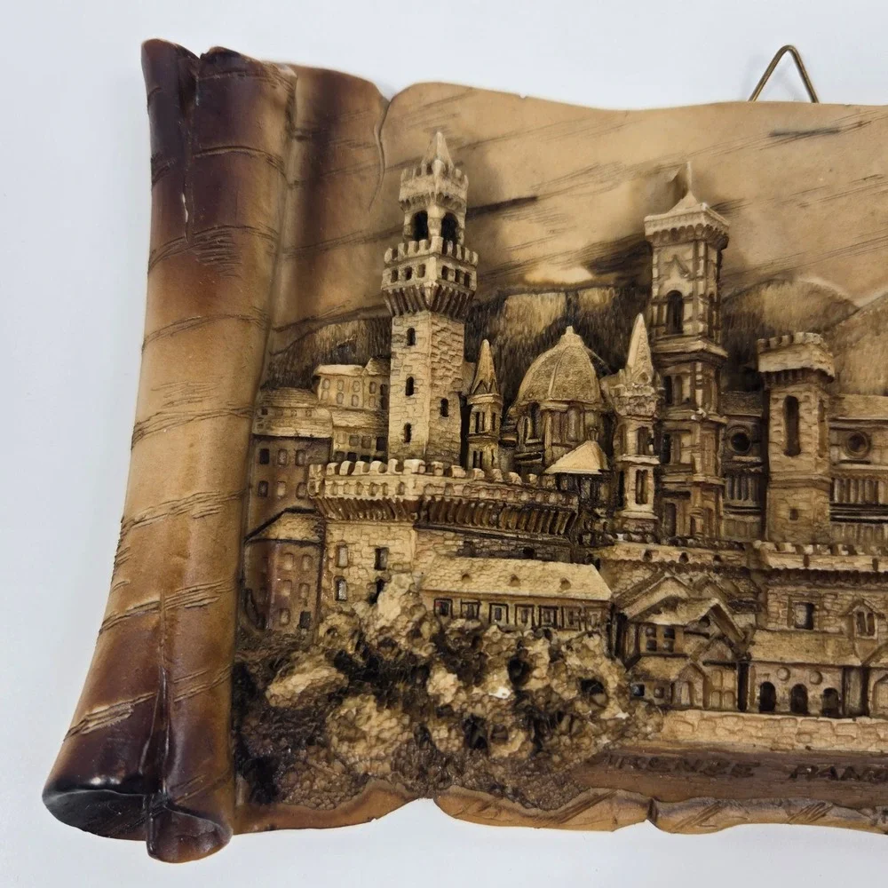 Vintage Firenze Panorama 3D Relief Scroll Wall Plaque Florence Italy G Ruggeri